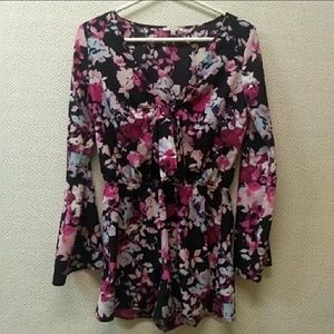 Charlotte Russe Black Long Sleeve Floral Romper